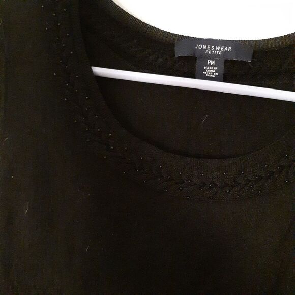 Jones Wear Top Black Beaded Crewneck Short Cap Sleeve Knit Blouse Summer S Shirt - Picture 3 of 11